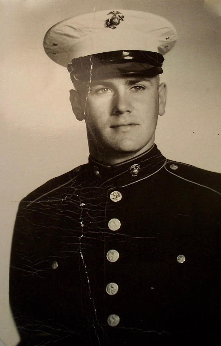 Pvt. Eugene Maulding of Englewood is pictured in his Marine Corps boot camp graduation picture. He was 17 at the time in 1956 wearing his full dress uniform. Photo Provided