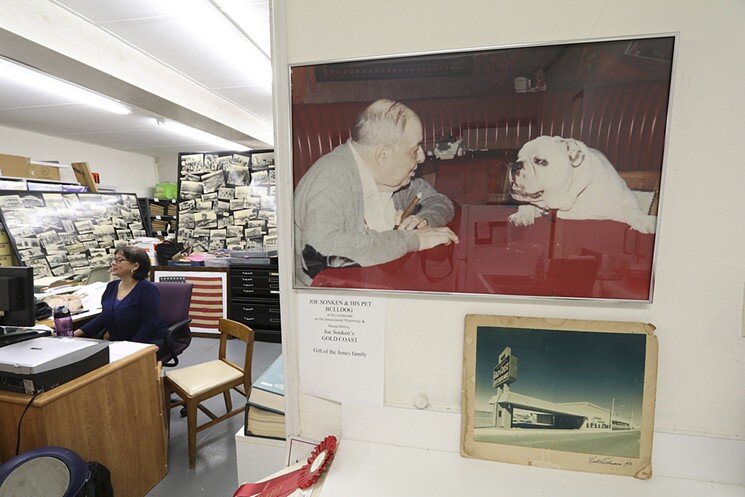 A photo of Sonken and his dog Bozo greets visitors inside the Hollywood Historical Society's Research Center. Photo by Kristin Bjørnsen