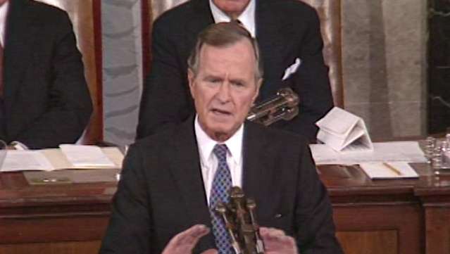 Hear President George H.W. Bush addressing the concerns on Iraq's invasion of Kuwait